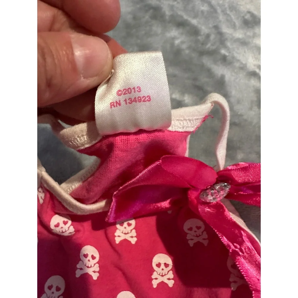 Glamour To The Bone Pet Dress Female XS Pink Skull Print Ruffle Bow Rhinestone